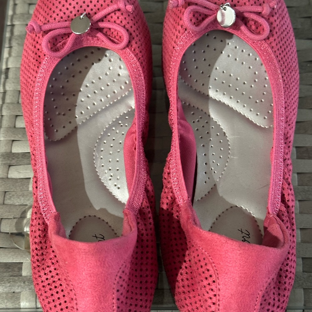 dexflex comfort Hot Pink Perforated Ballet Flats with Bow Charm